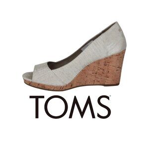 Toms Beige Wedge Open Toe Shoe Size 8
